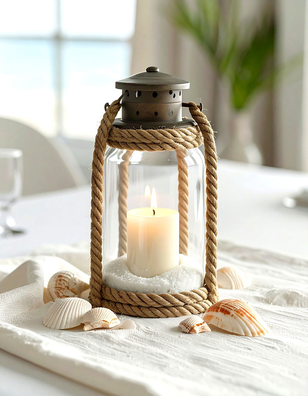 Coastal Rope Lantern Centerpiece - 30 lantern centerpiece dining ideas