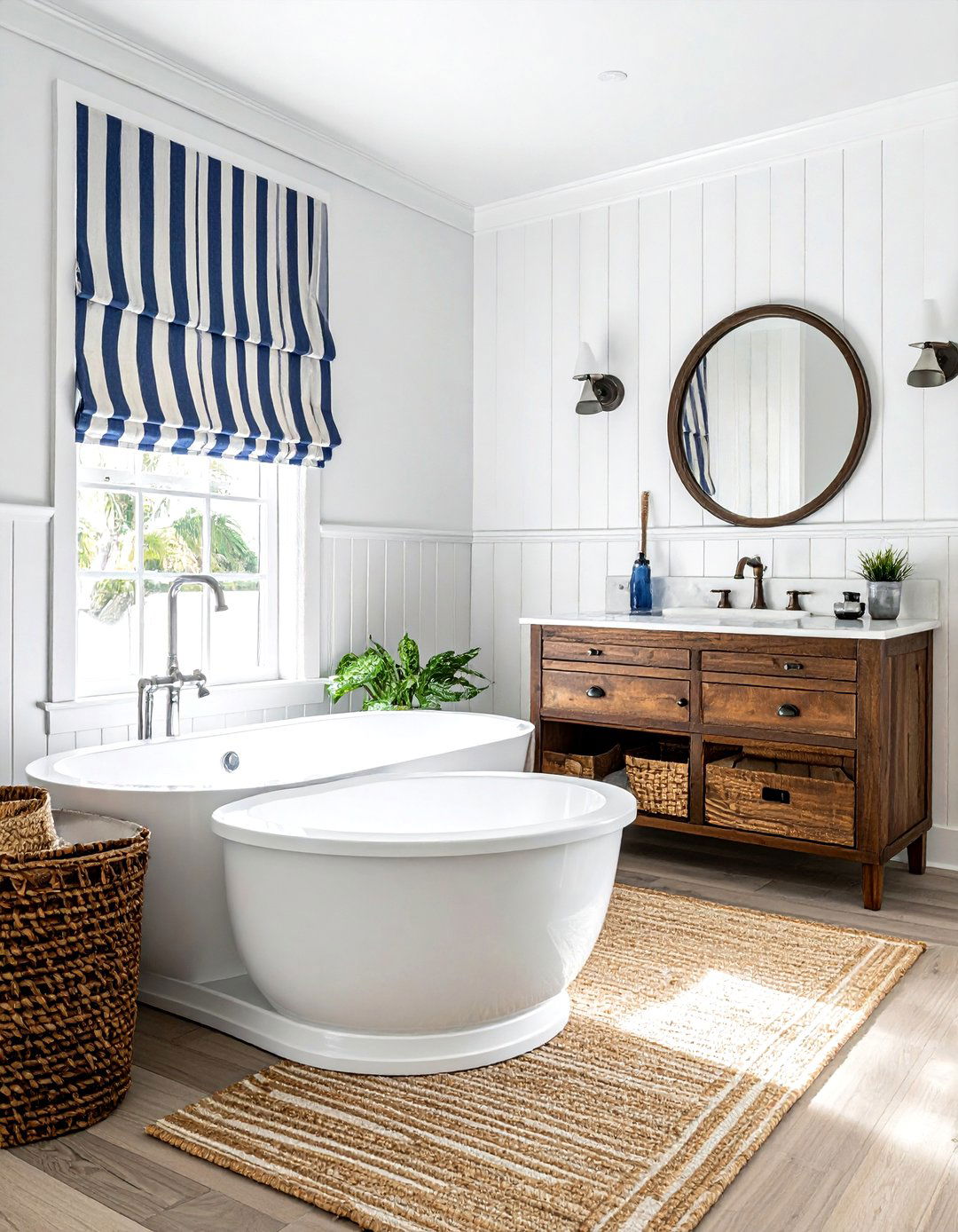 Coastal Striped Valance - 30 bathroom valance ideas