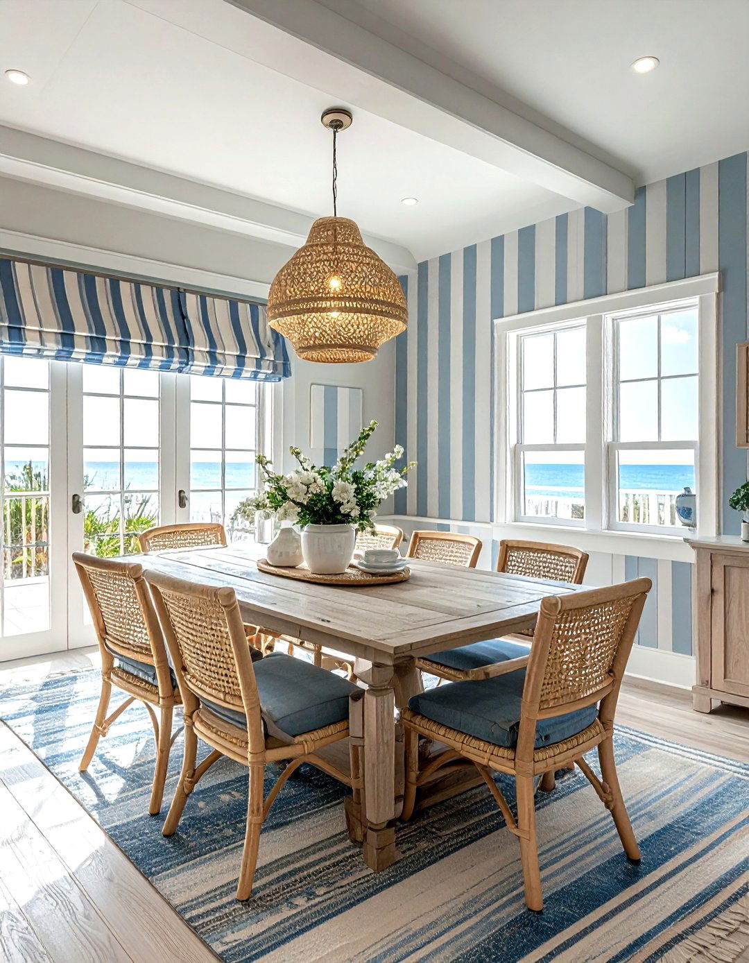 Coastal Striped Wallpaper Dining Room - 30 striped wallpaper dining room ideas
