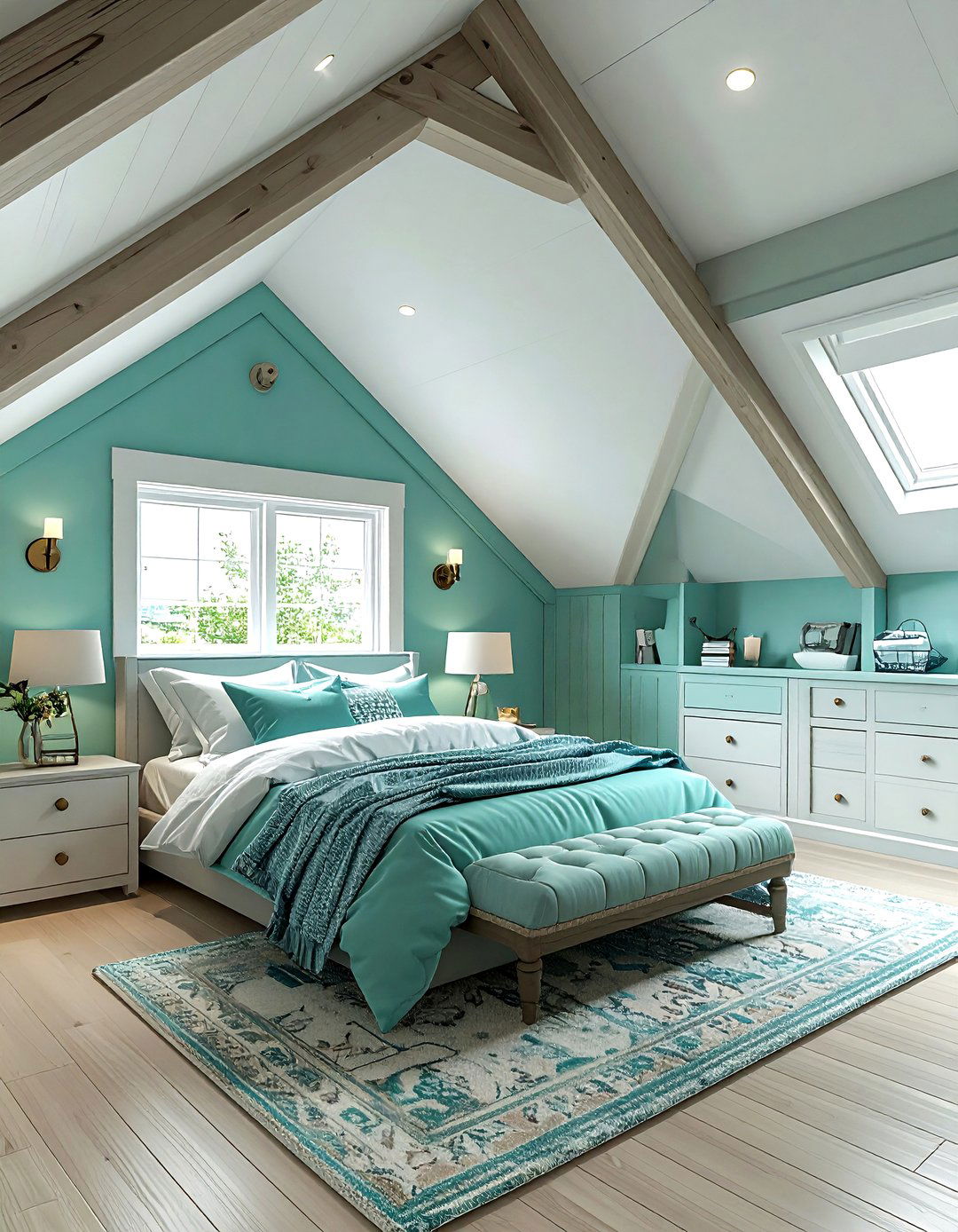 Coastal Teal Attic Bedroom - 30 coastal teal bedroom ideas