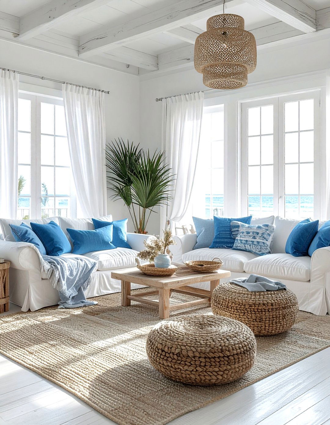 Coastal White Boho Living Room - 30 bohemian white living room ideas