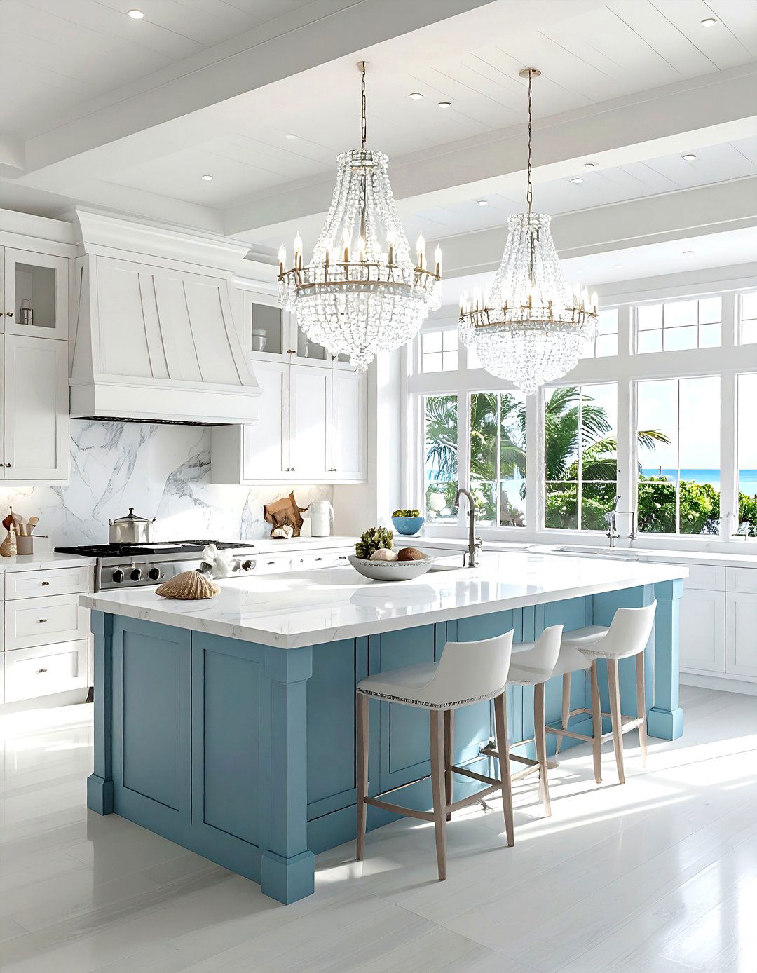 Coastal White Kitchen Light - 30 kitchen chandelier ideas