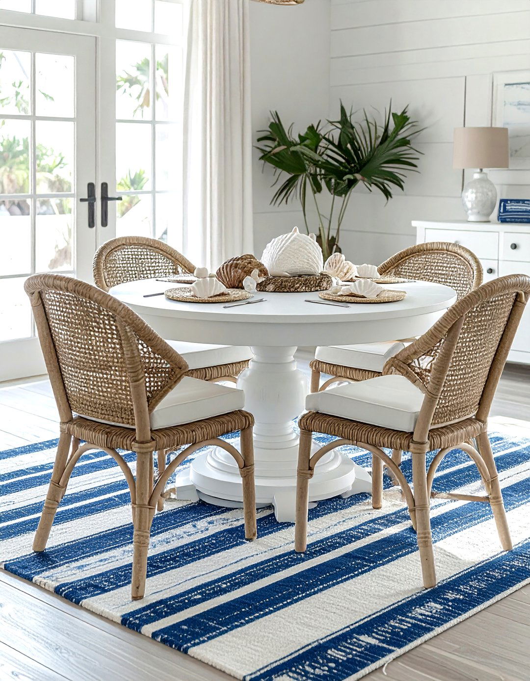 Coastal White Pedestal Table - 30 pedestal dining table ideas