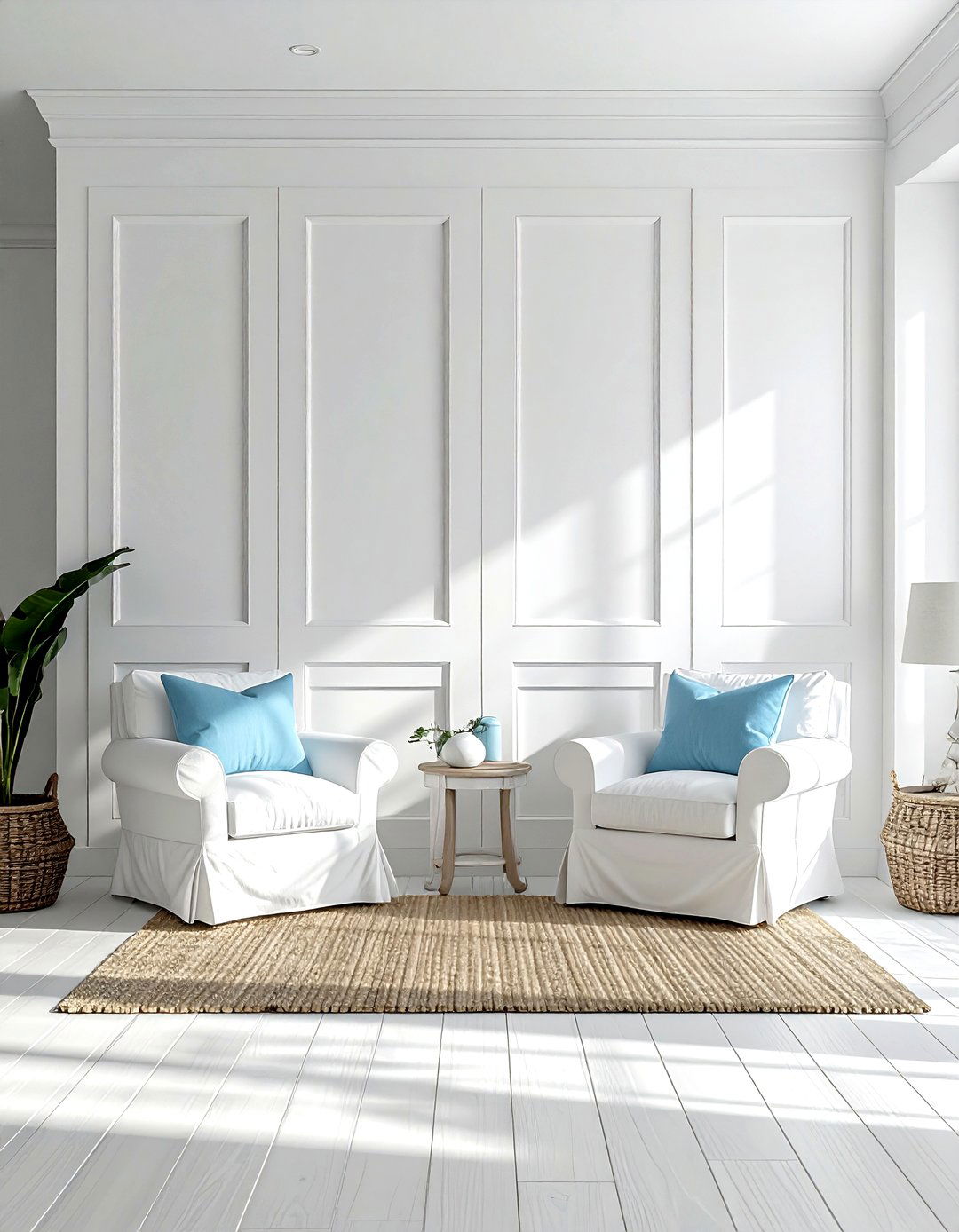 Coastal White Recessed Panel Wall - 30 living room recessed panel ideas