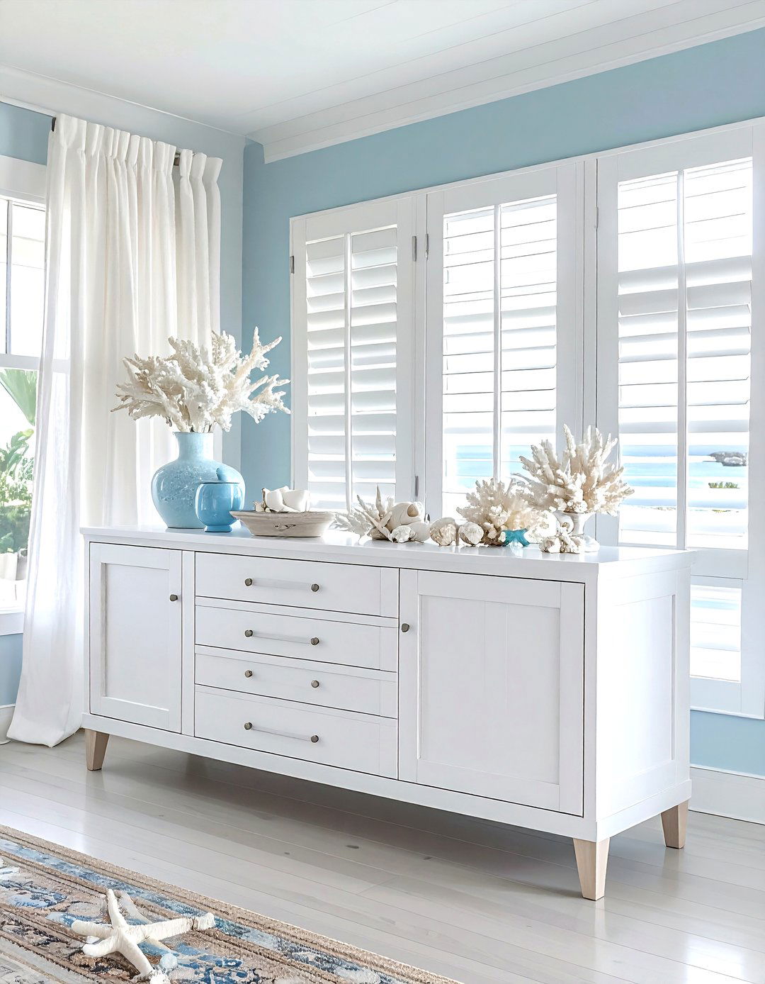 Coastal White Sideboard - 30 white buffet dining room ideas
