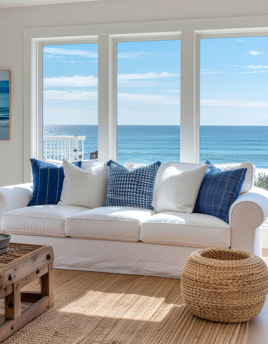Coastal White Sofa - 30 living room upholstered sofa ideas