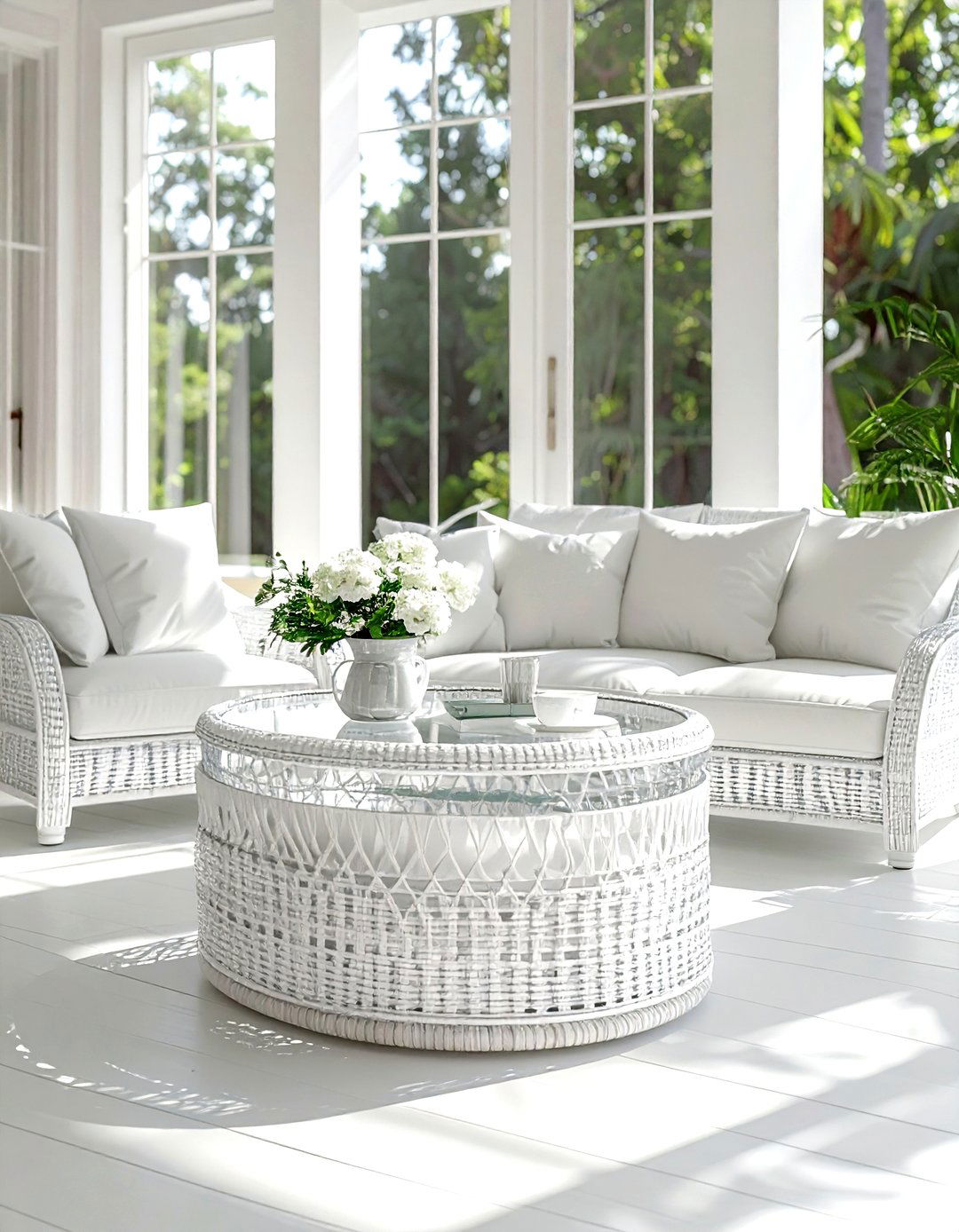 Coastal White Wicker Coffee Table - 30 living room oval coffee tables