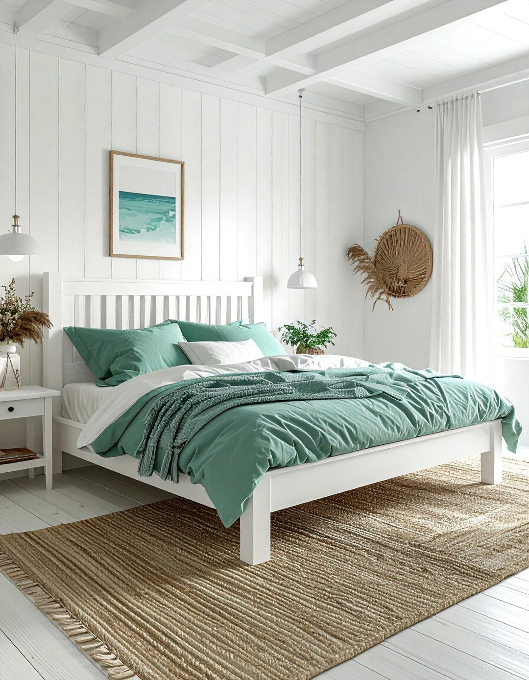 Coastal White Wood Bed - 30 mermaid bedroom ideas