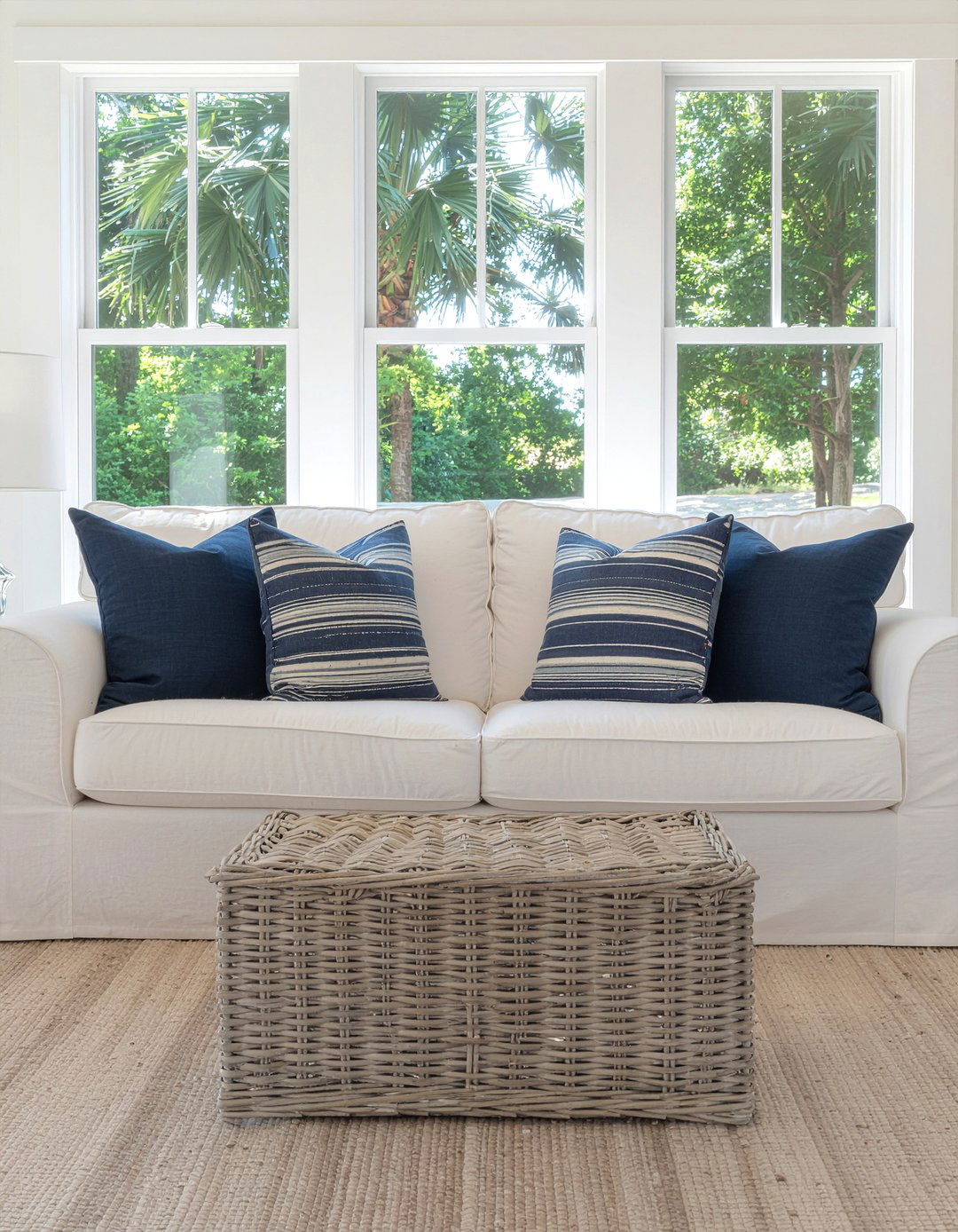 Coastal Wicker Ottoman - 30 living room woven ottoman ideas