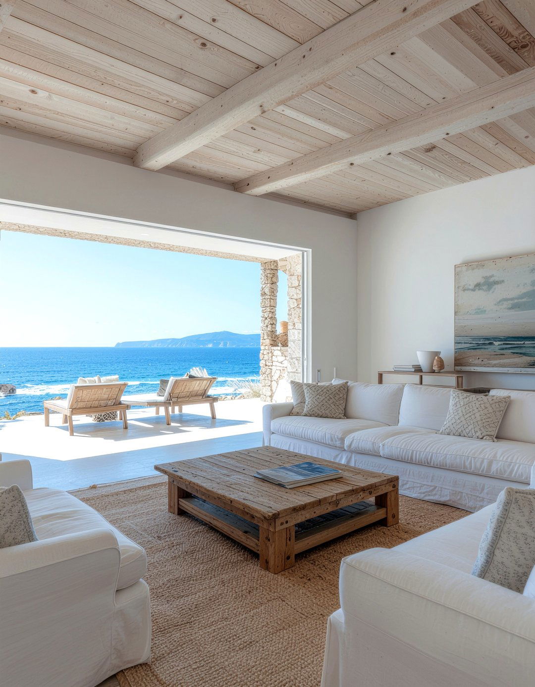 Coastal Wood Ceiling - 30 living room wood plank ceiling ideas