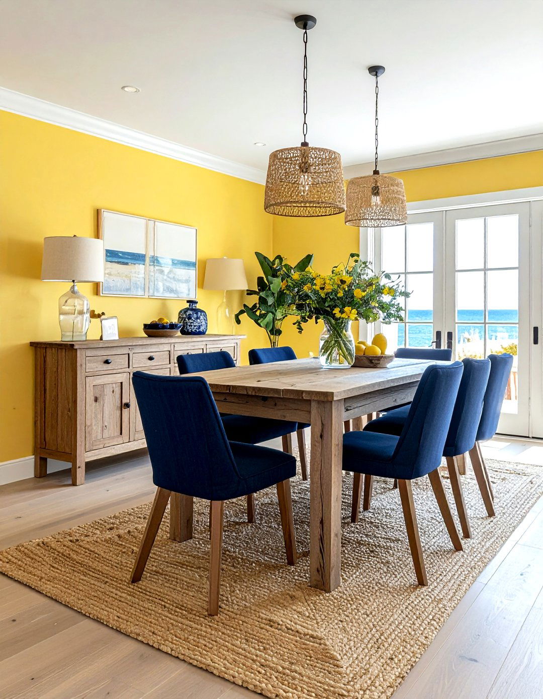 Coastal Yellow Dining Room - 30 bright yellow dining room ideas