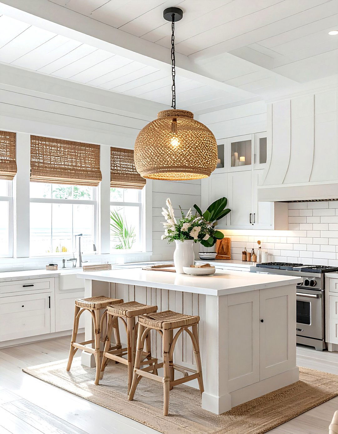 Coastal basket pendant - 30 kitchen island pendant ideas