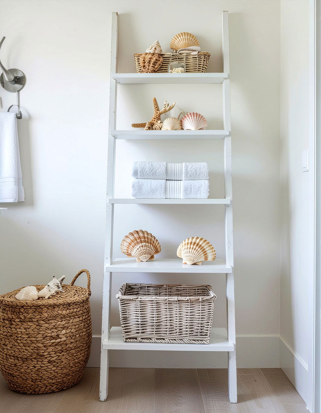 Coastal bathroom ladder shelf - 30 bathroom ladder shelf ideas