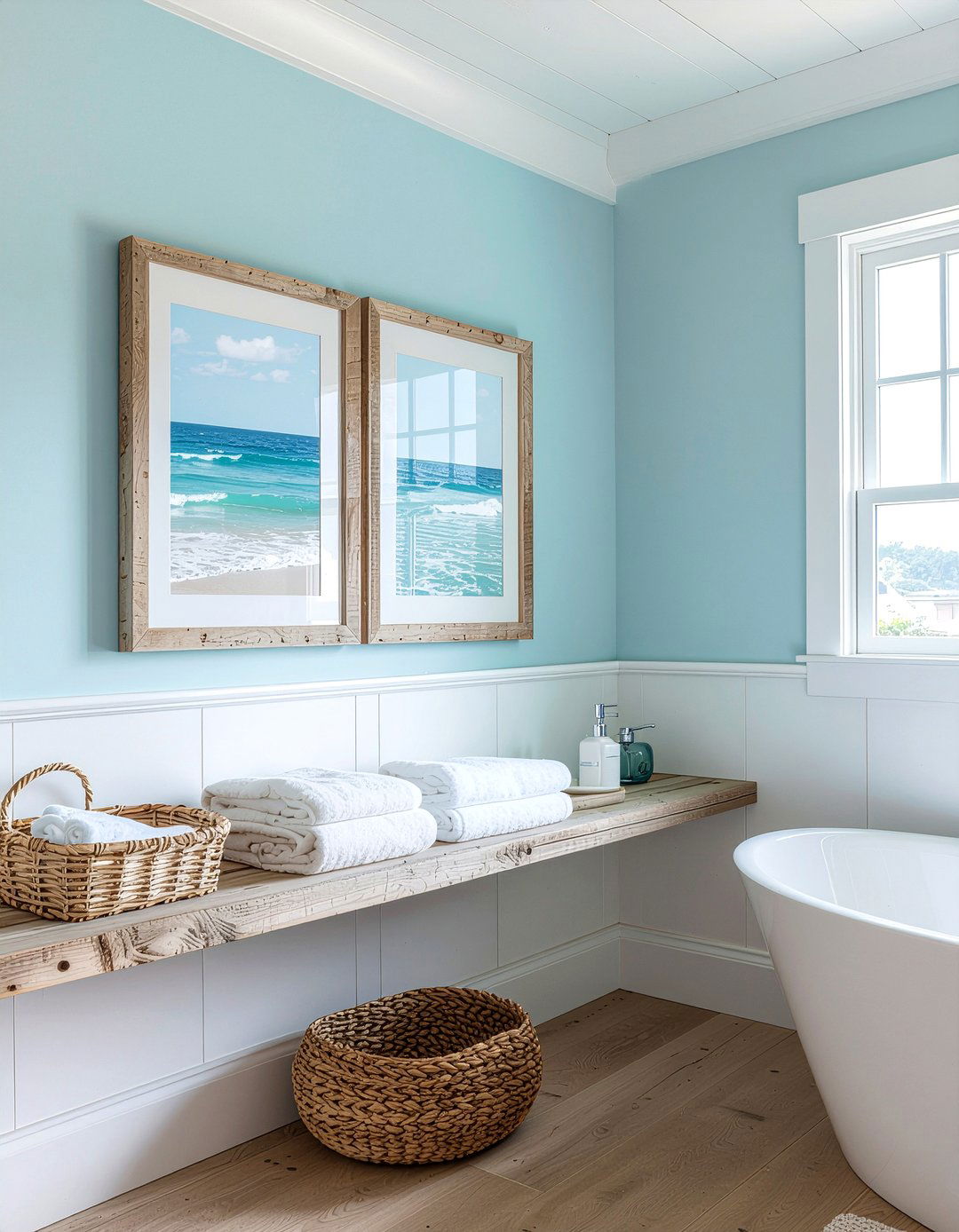 Coastal bathroom picture rail - 30 bathroom picture rail ideas
