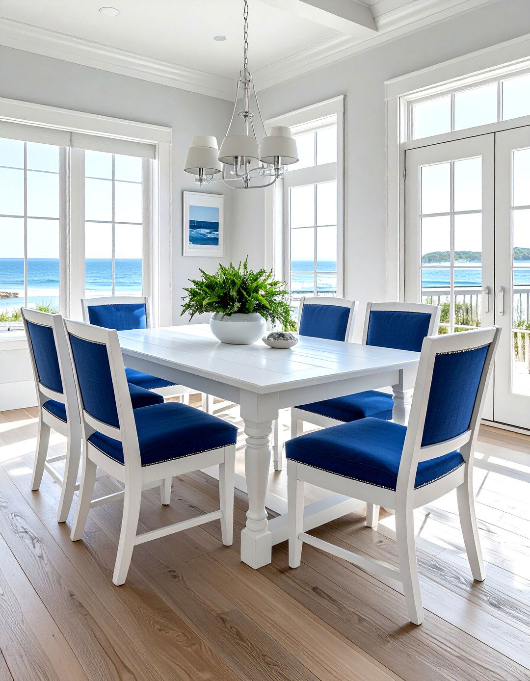 Coastal blue and white chairs - 30 mismatched dining chair ideas