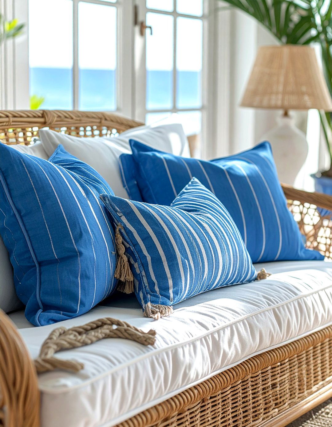 Coastal blue striped pillows - 30 pillow mix ideas