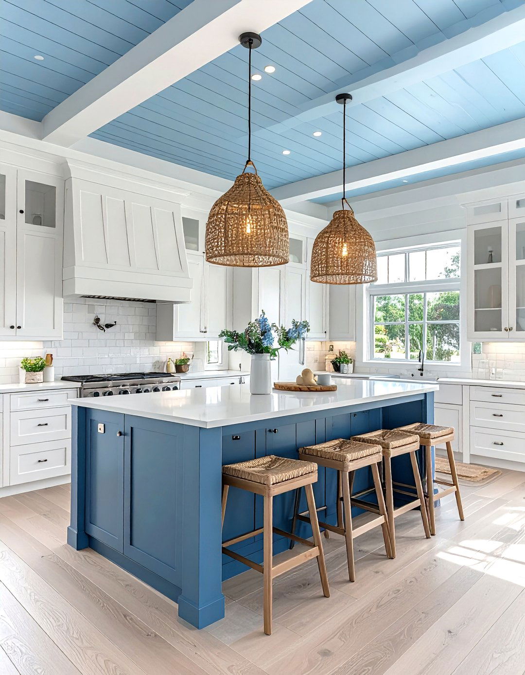 Coastal blue tongue and groove kitchen - 30 kitchen tongue and groove ceiling ideas