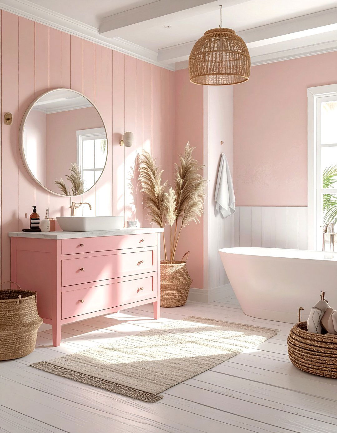 Coastal blush bathroom - 30 blush and white bathroom ideas