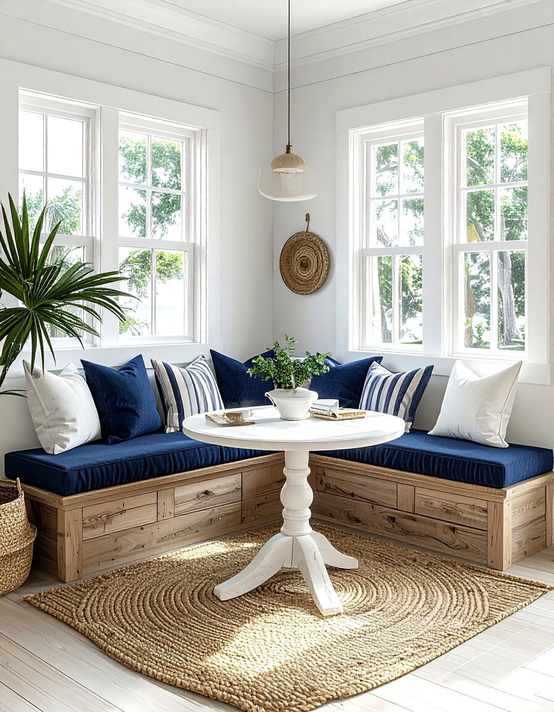 Coastal breakfast nook - 30 L-shaped banquette dining ideas