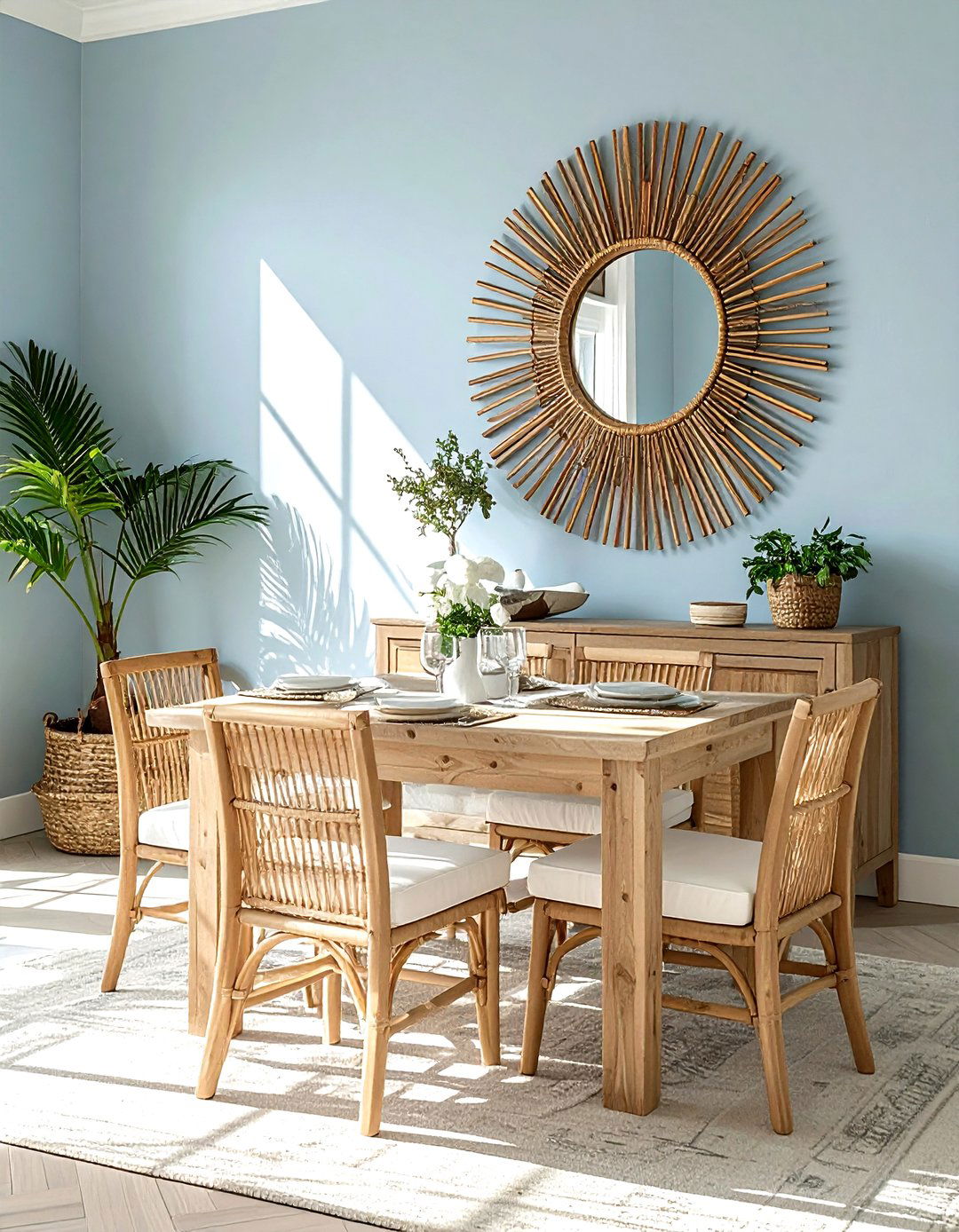 Coastal dining room rattan mirror - 30 sunburst mirror dining room ideas