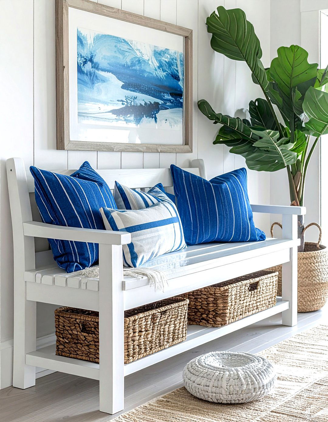 Coastal entryway bench - 30 coastal home decor ideas