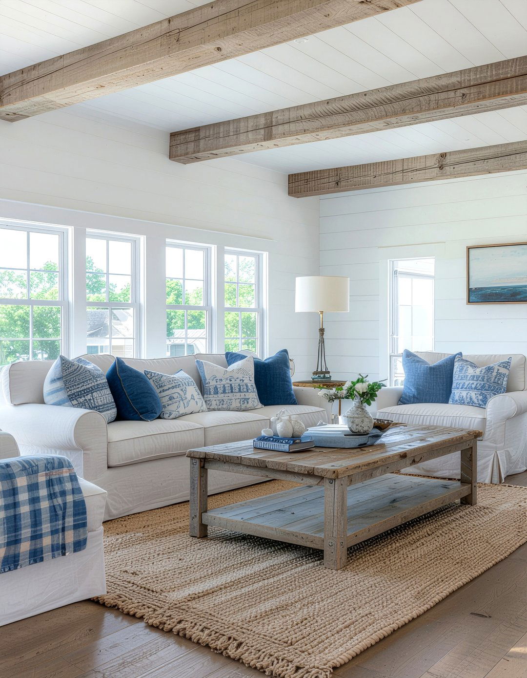 Coastal farmhouse living room - 30 ocean themed living room ideas