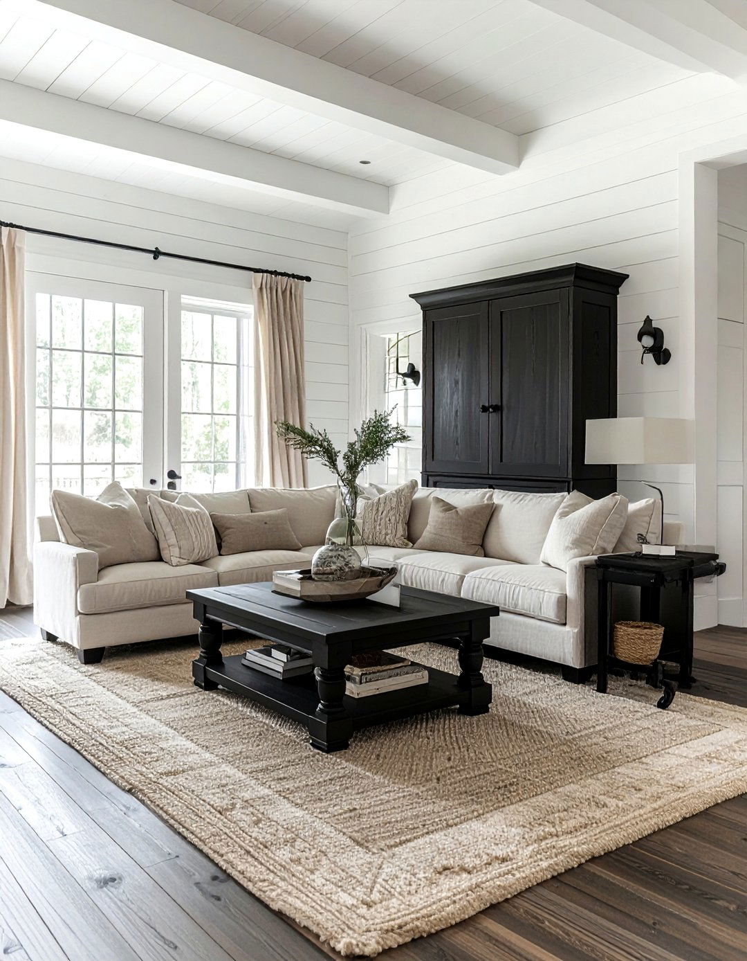 Coastal farmhouse living room black furniture - 30 coastal black living room ideas