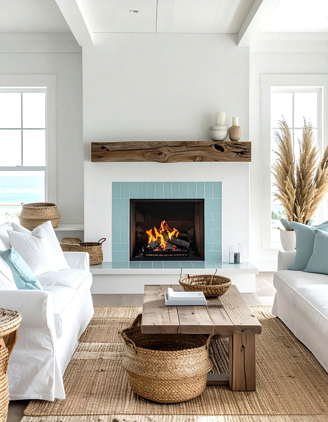 Coastal fireplace style - 30 living room wood burning fireplace ideas