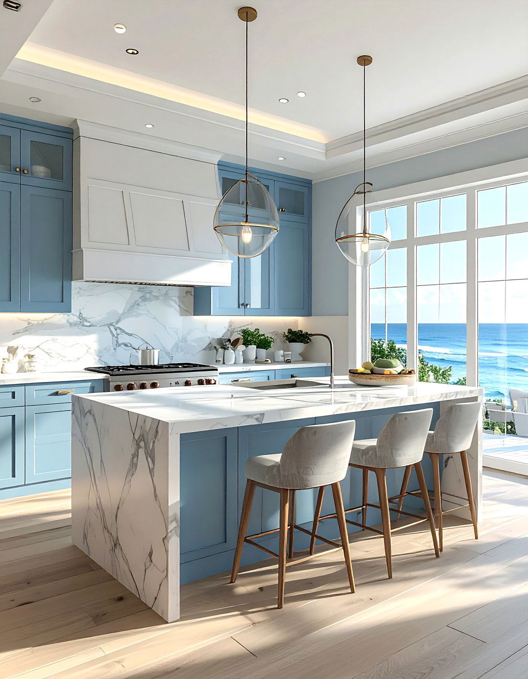 Coastal kitchen with ocean view windows - 30 natural light kitchen ideas