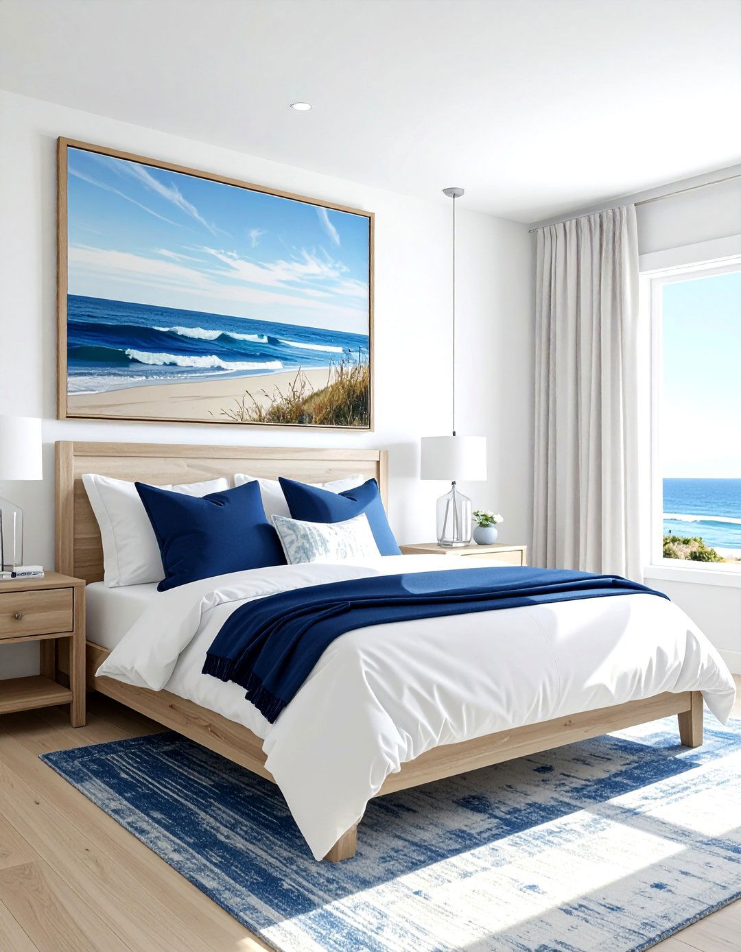 Coastal landscape art navy room - 30 coastal navy bedroom ideas