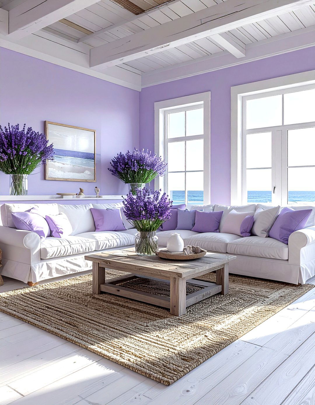 Coastal lavender living room - 30 lavender and white living room ideas