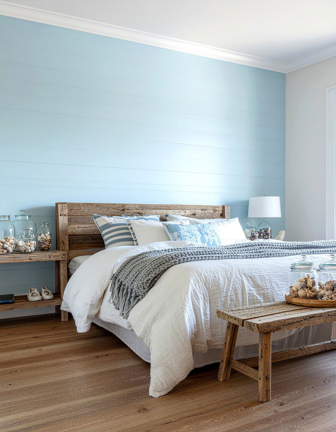 Coastal light blue stripe wallpaper - 30 bedroom striped wallpapers