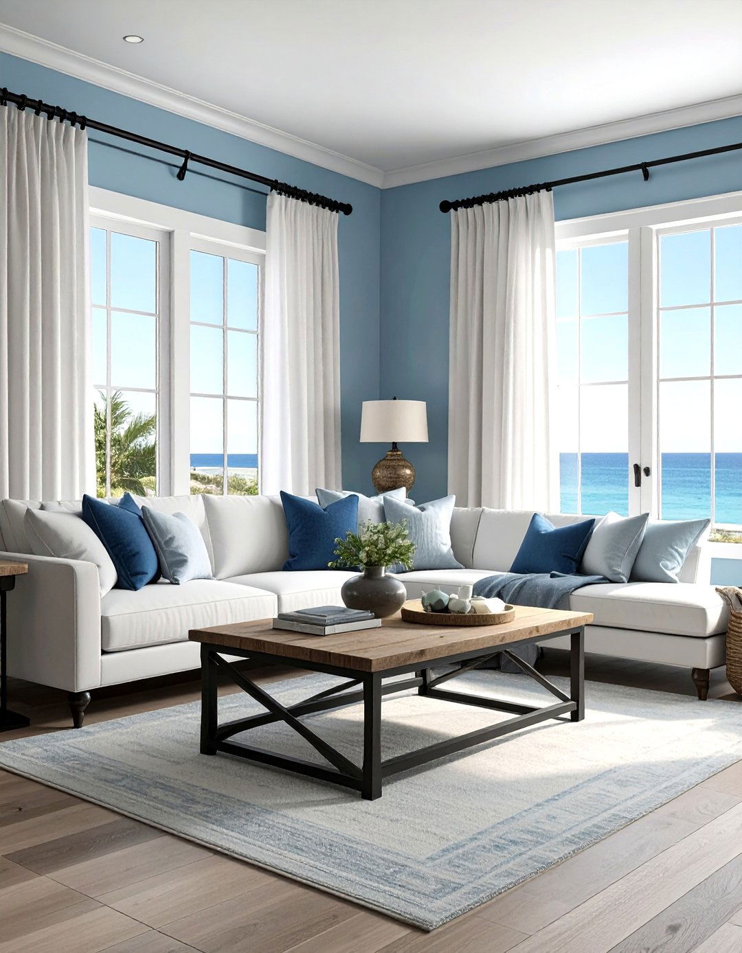 Coastal living room black curtain rods - 30 coastal black living room ideas