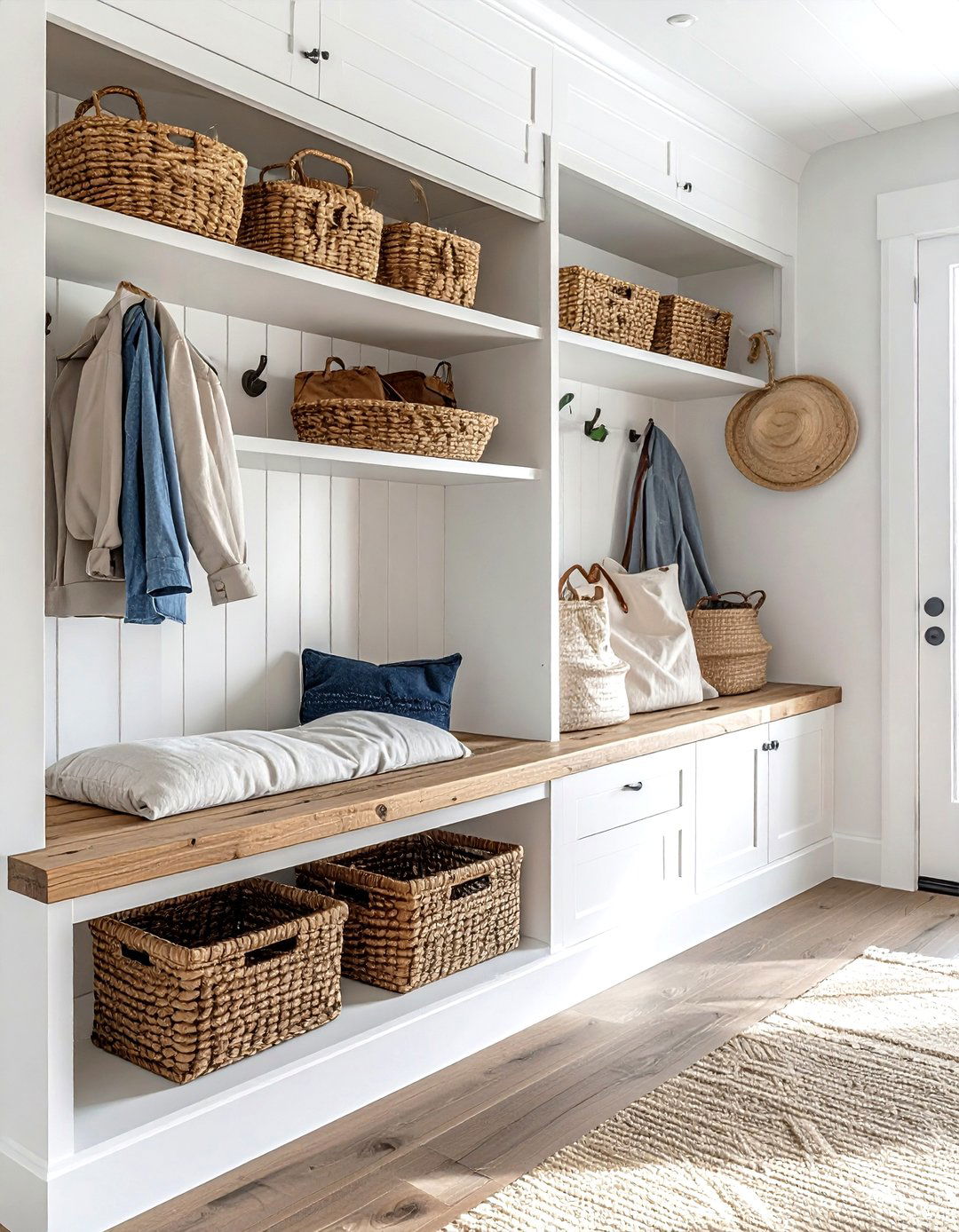 Coastal mudroom storage - 30 coastal home decor ideas
