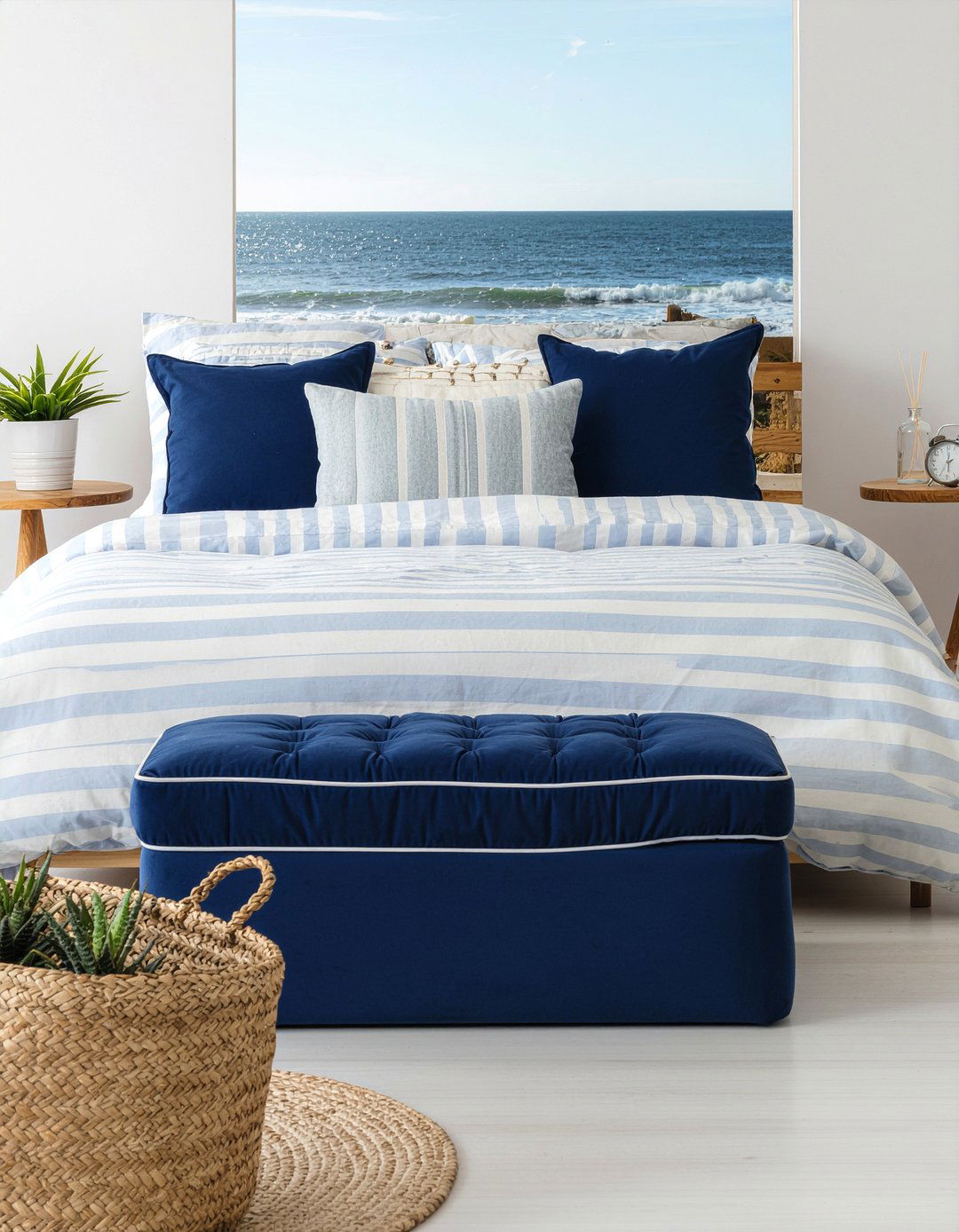 Coastal navy bolster pillow - 30 bedroom bolster pillows