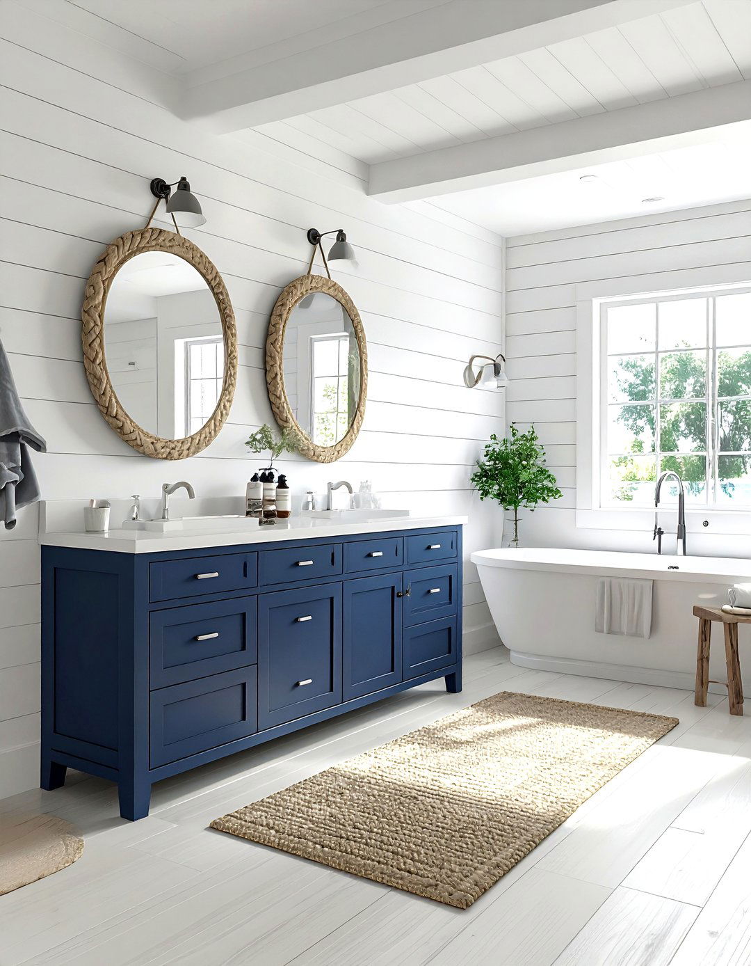 Coastal navy white bathroom - 30 navy and white bathroom ideas
