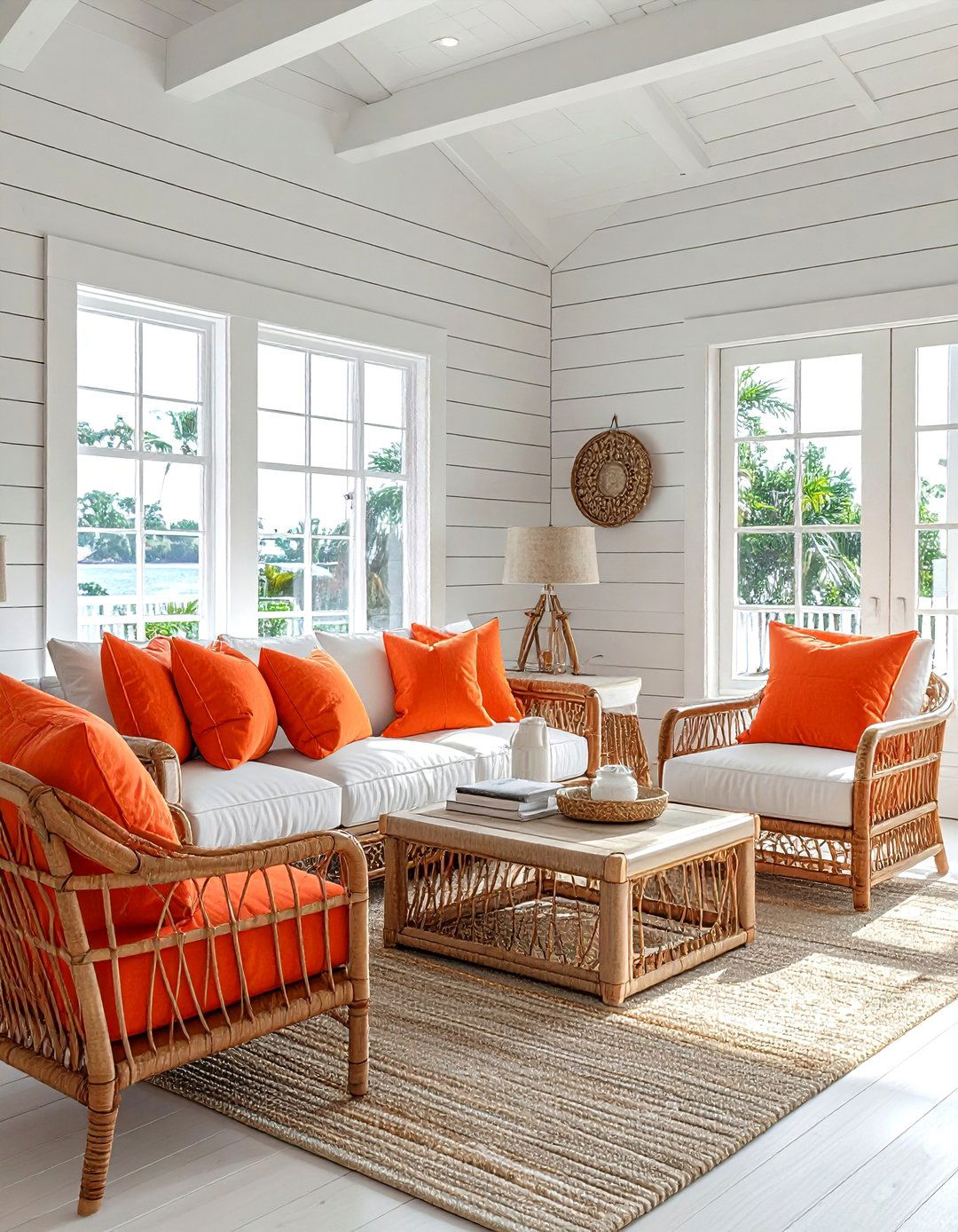 Coastal orange and white living room - 30 orange and white living room ideas