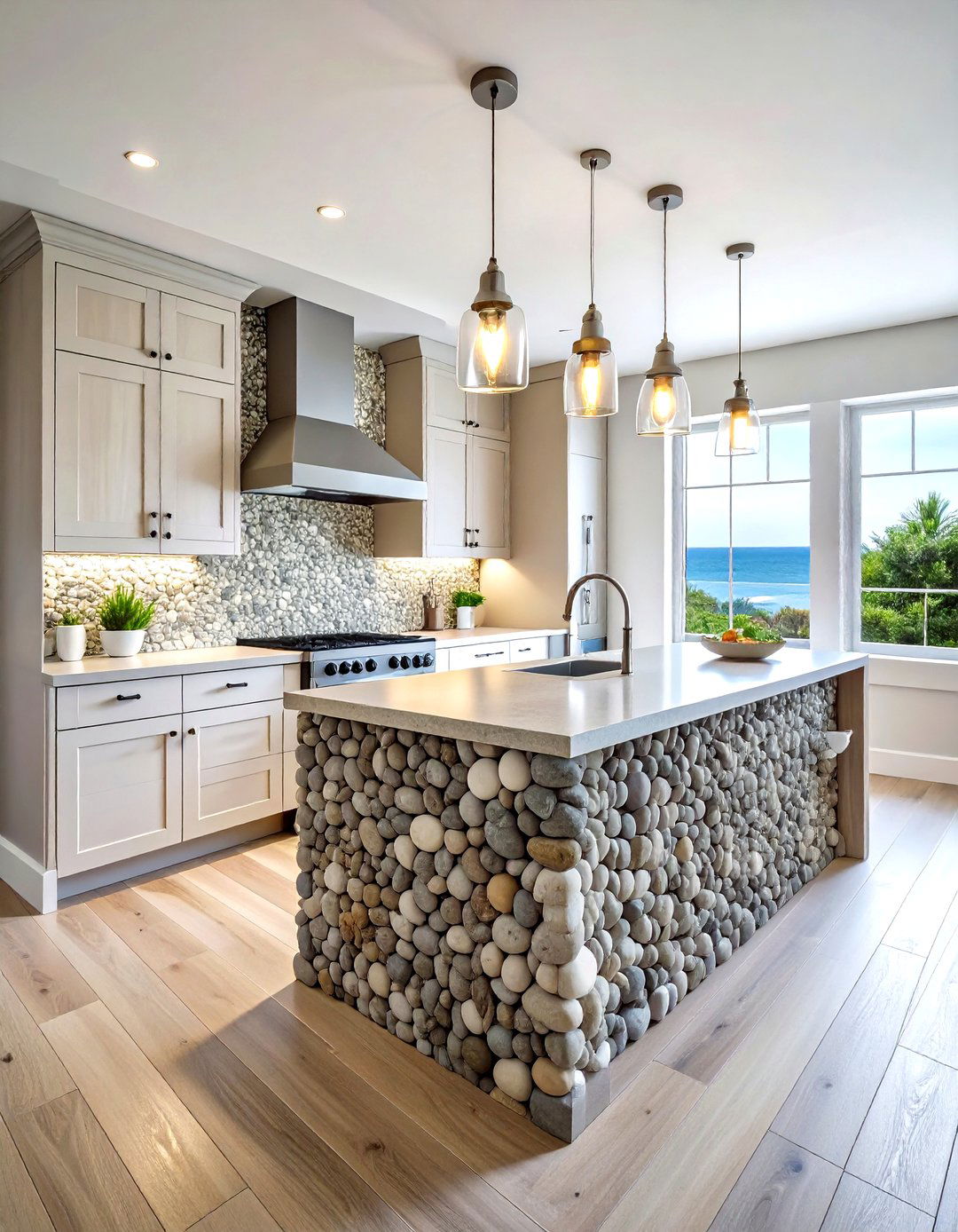 Coastal pebble stone kitchen wall - 30 kitchen stone wall ideas