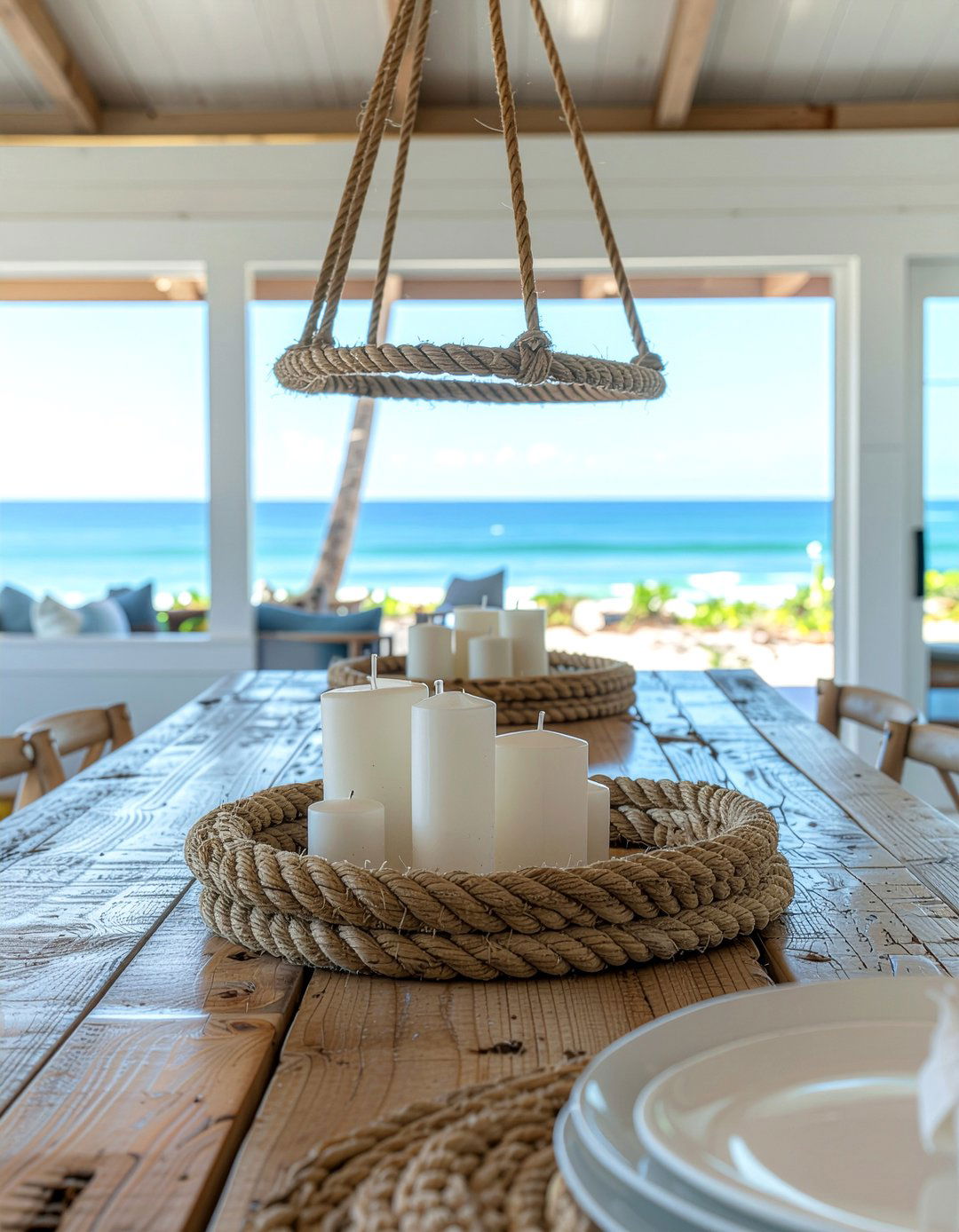Coastal rope candle chandelier - 30 candle chandelier dining room ideas