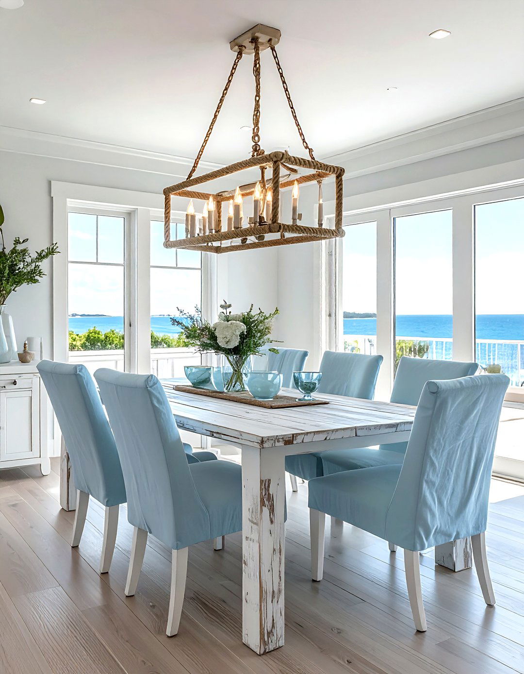 Coastal rope linear chandelier - 30 linear chandelier dining room ideas