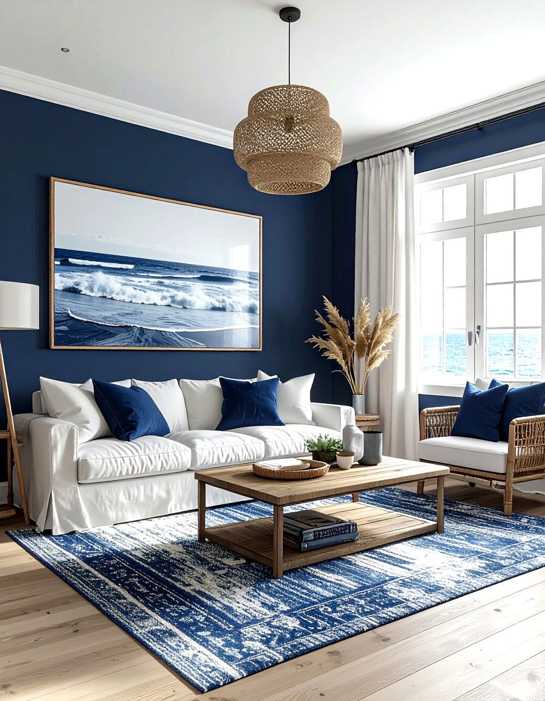 Coastal scandi navy room - 30 scandinavian navy living room ideas