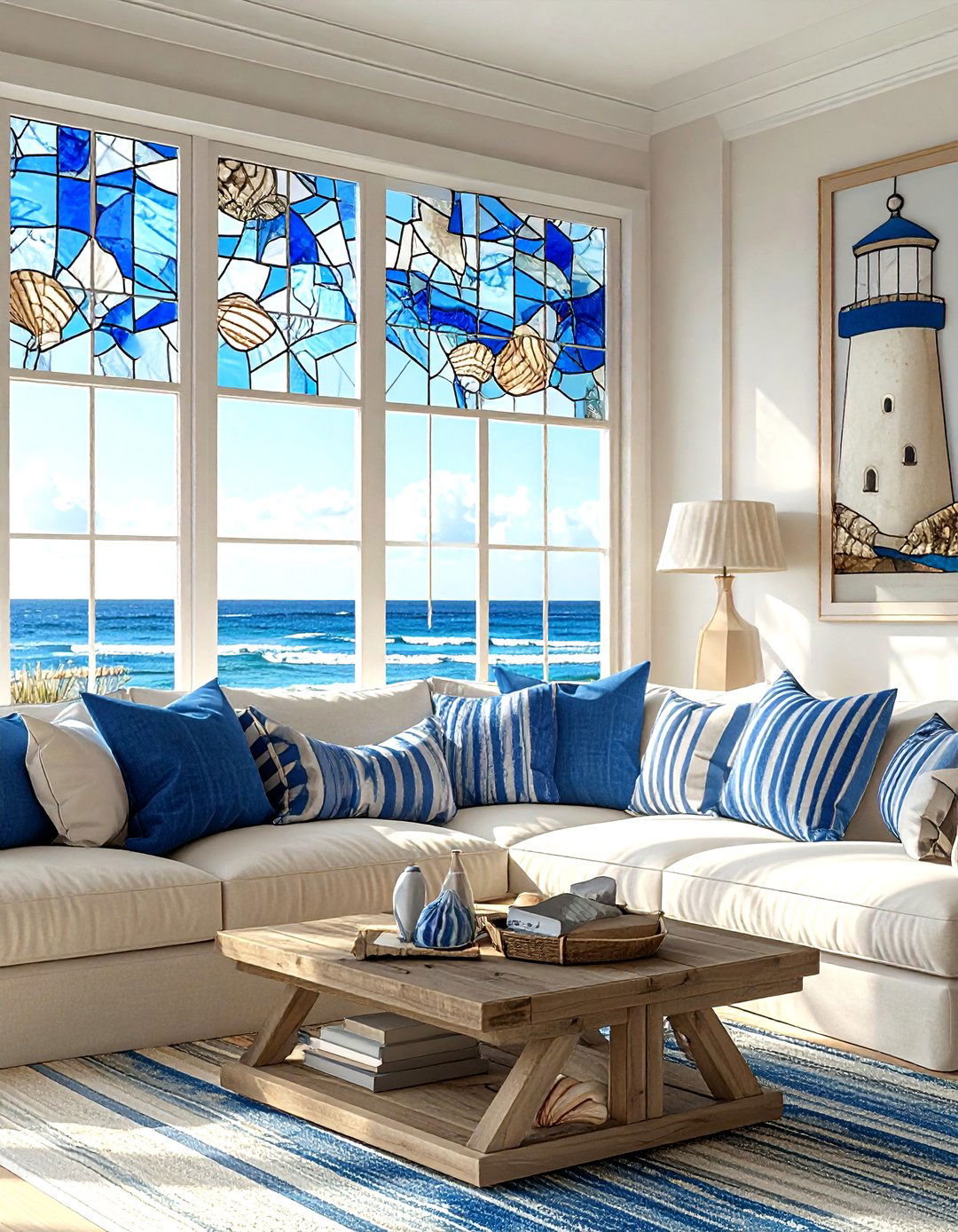 Coastal stained glass window - 30 living room stained glass ideas