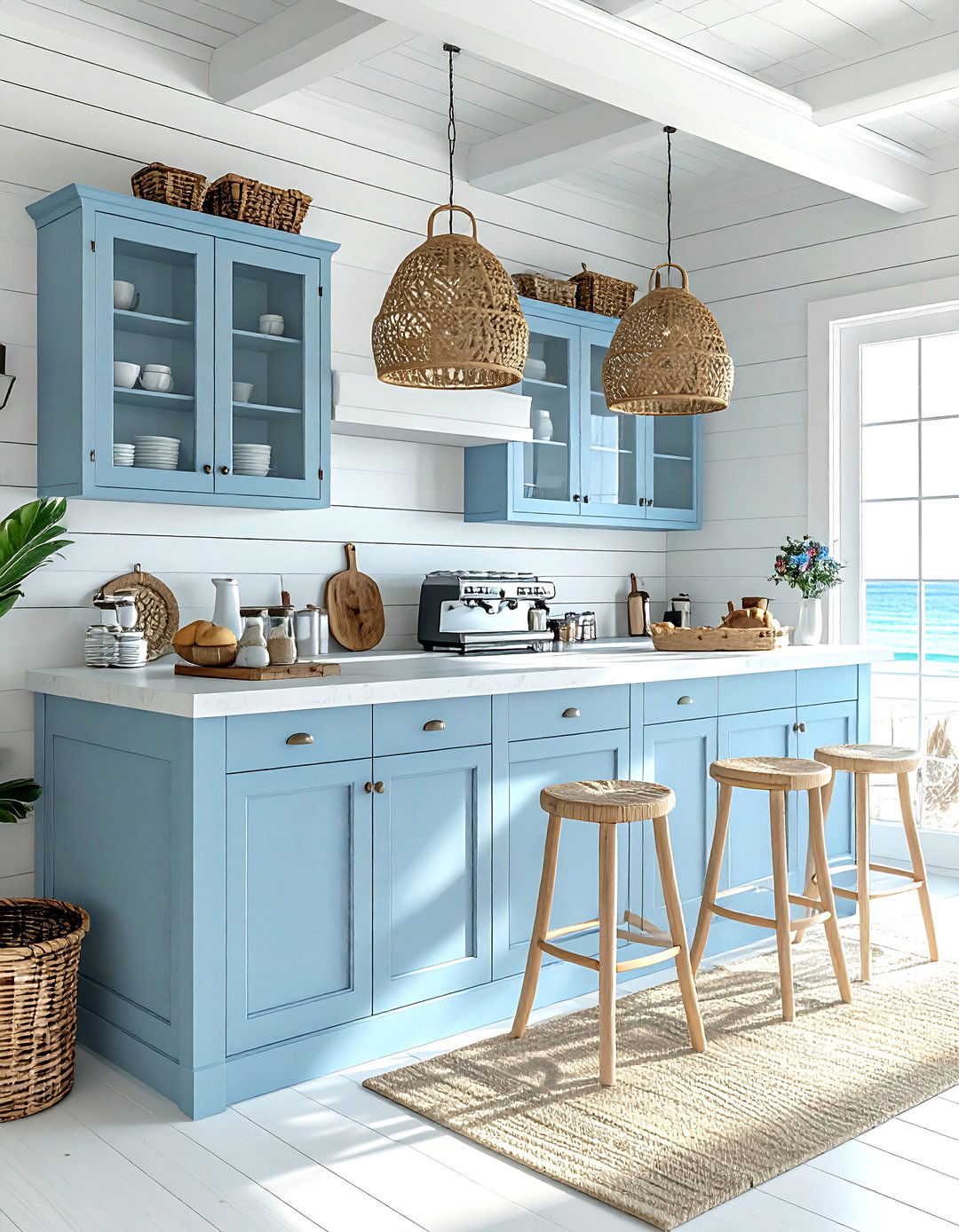 Coastal style coffee station - 30 kitchen coffee bar ideas