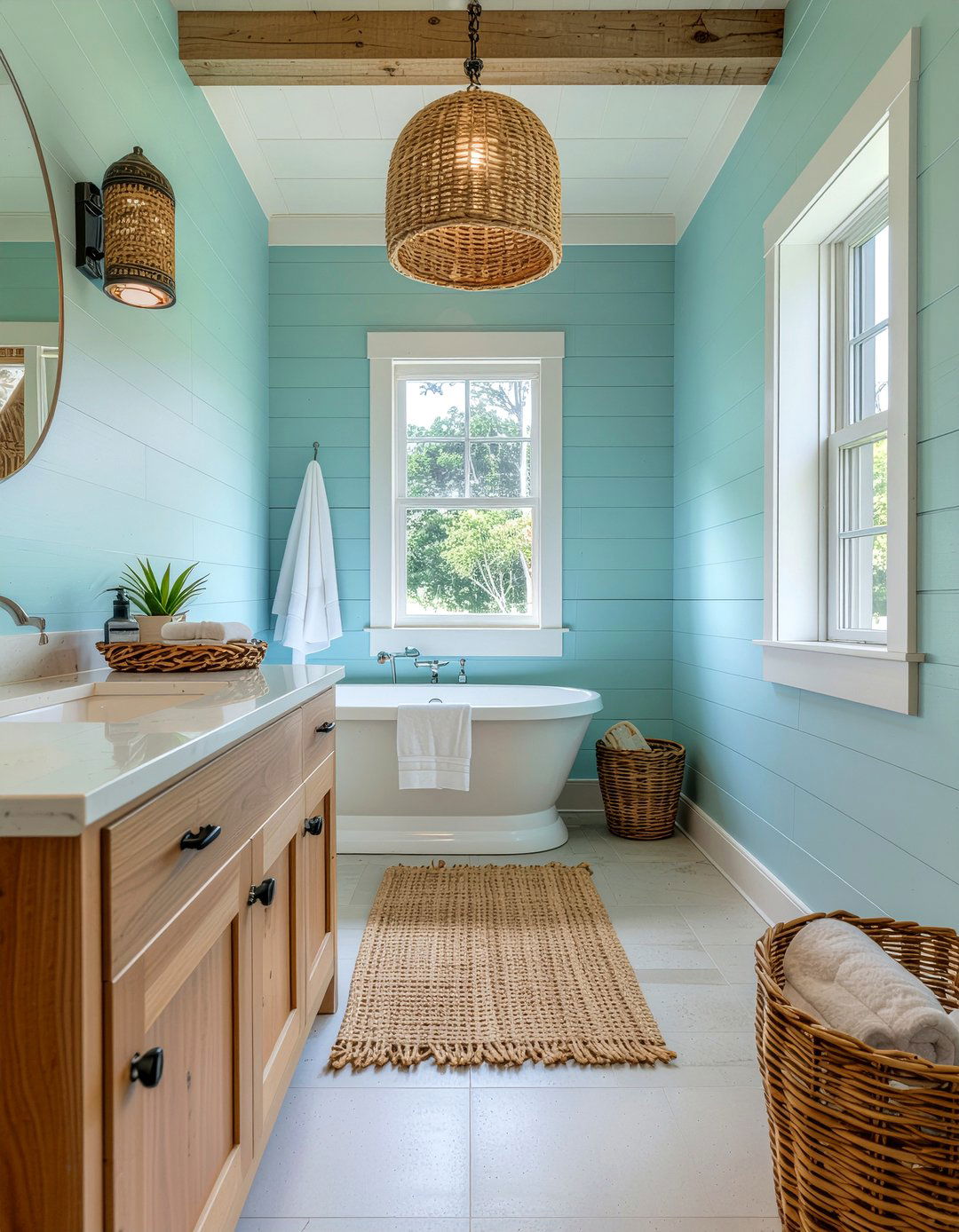 Coastal style pool bath - 30 pool bathroom ideas
