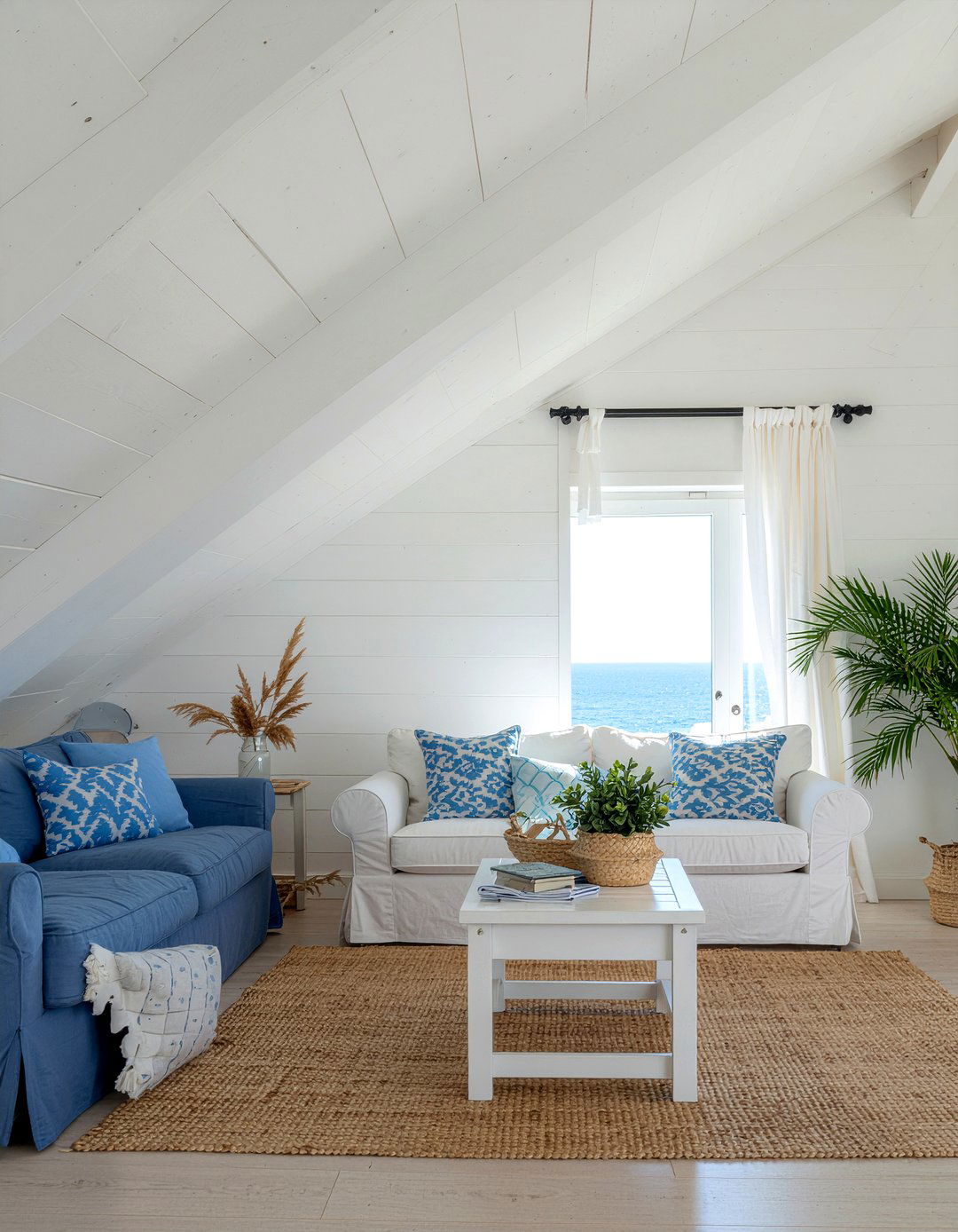 Coastal style sloped ceiling - 30 sloped ceiling living room ideas