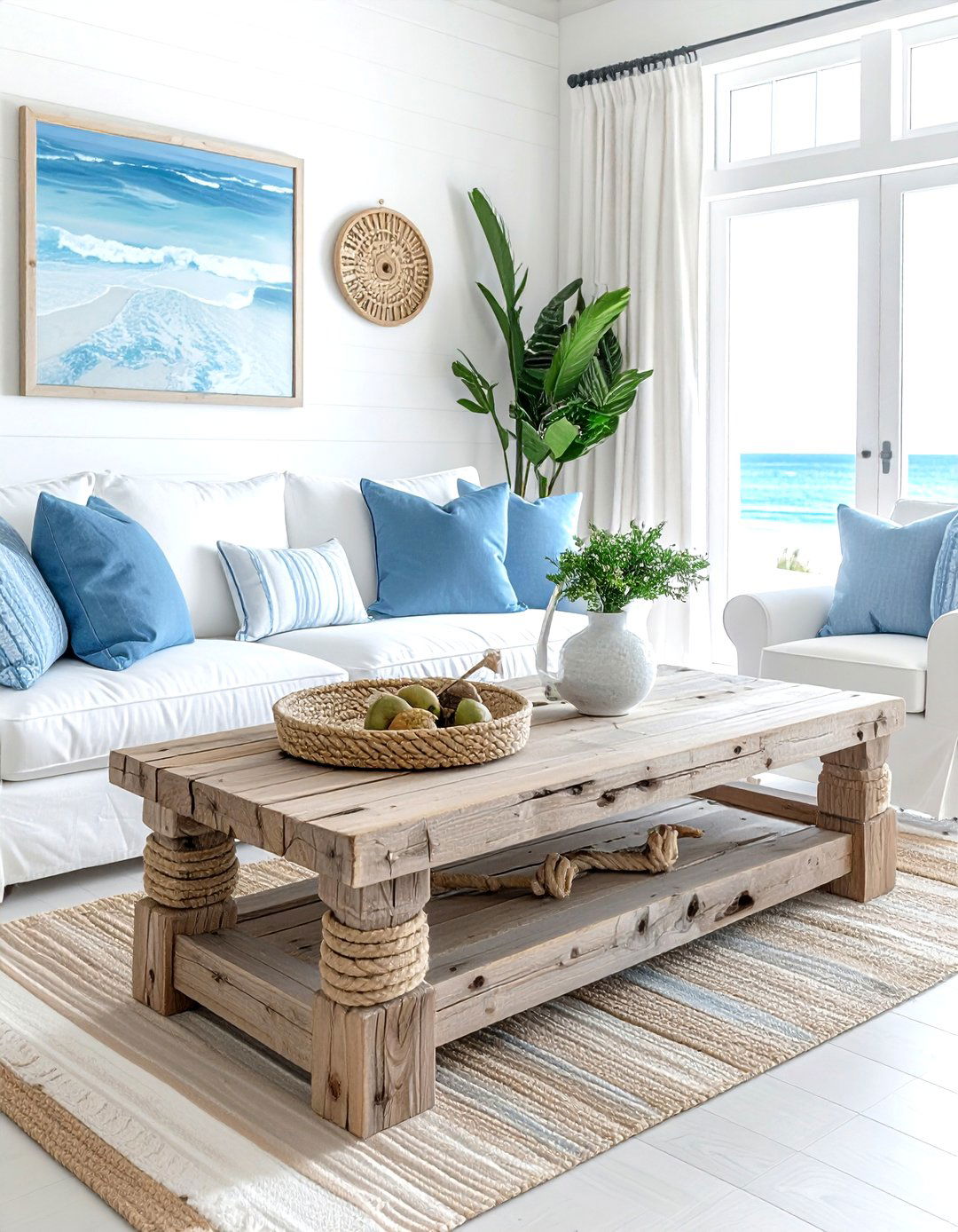 Coastal style sofa table - 30 living room sofa table ideas