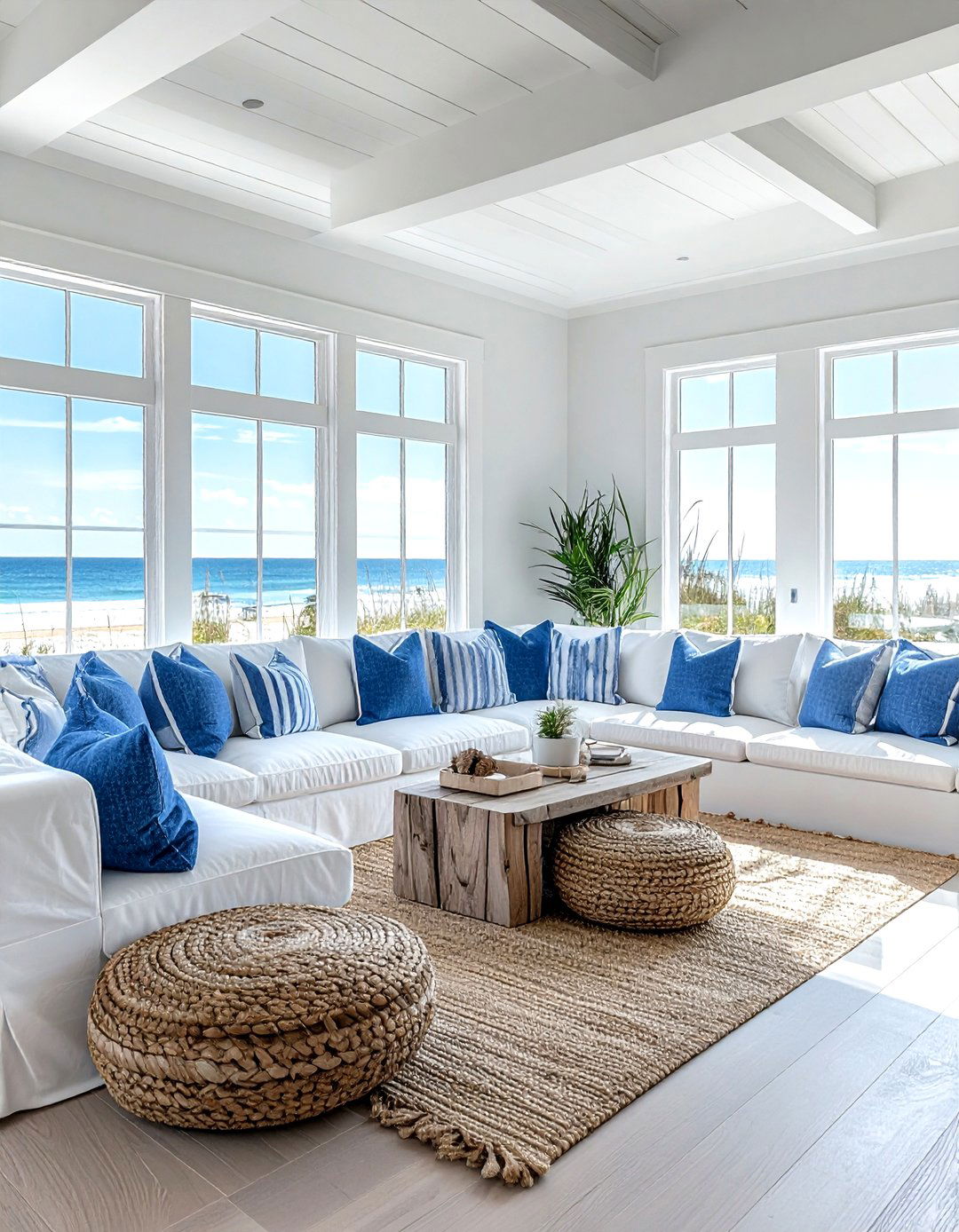 Coastal sunken lounge - 30 living room sunken seating ideas