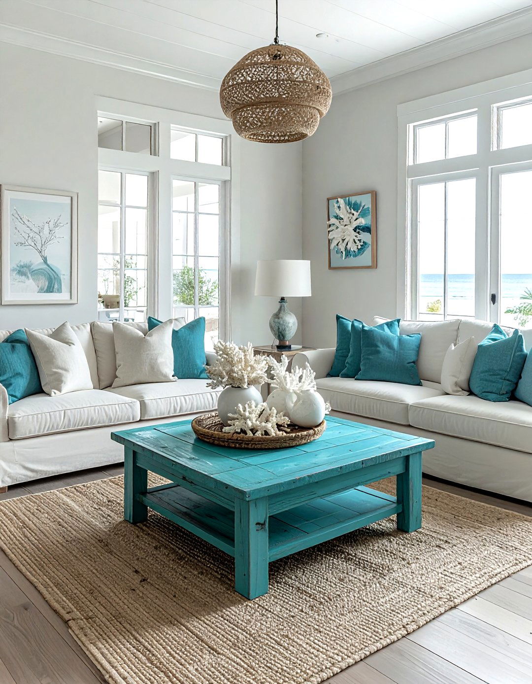 Coastal teal coffee table living room - 30 coastal teal living room ideas