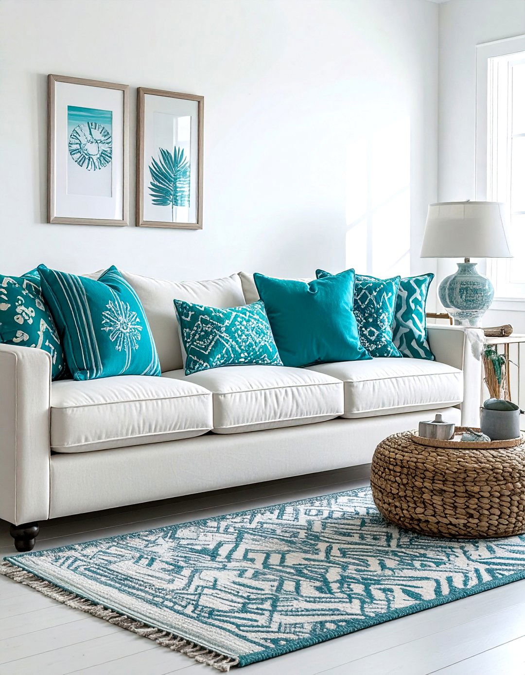 Coastal teal throw pillows living room - 30 coastal teal living room ideas