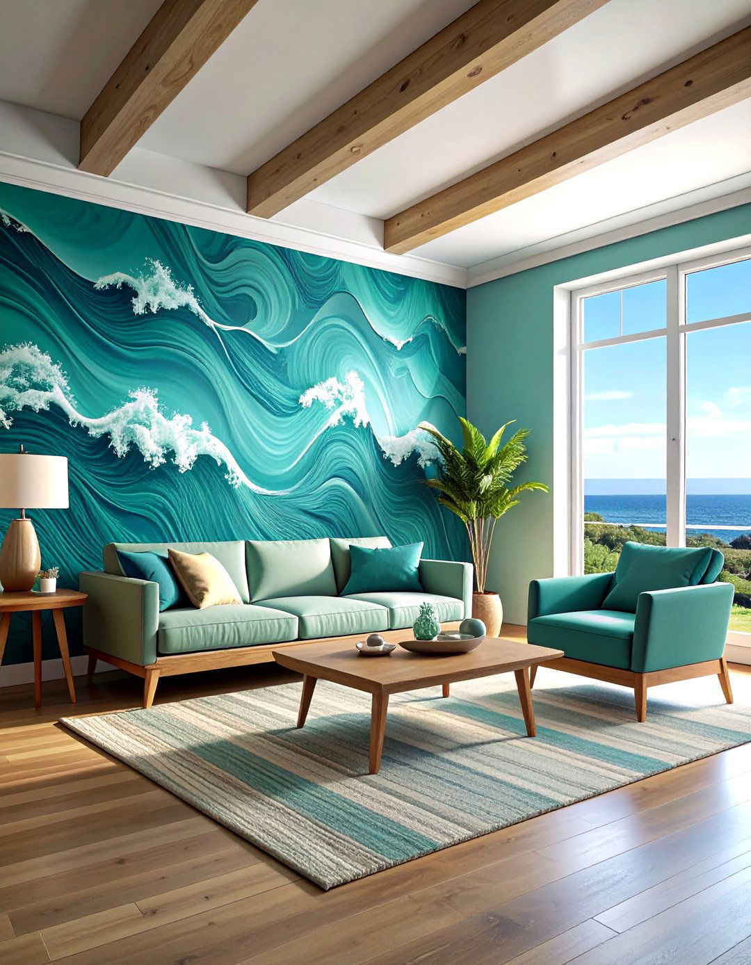 Coastal teal wallpaper living room - 30 coastal teal living room ideas